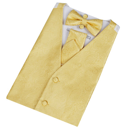 Men's Classic 5 Pcs Paisley Jacquard Suit Vest Set, 189-Golden