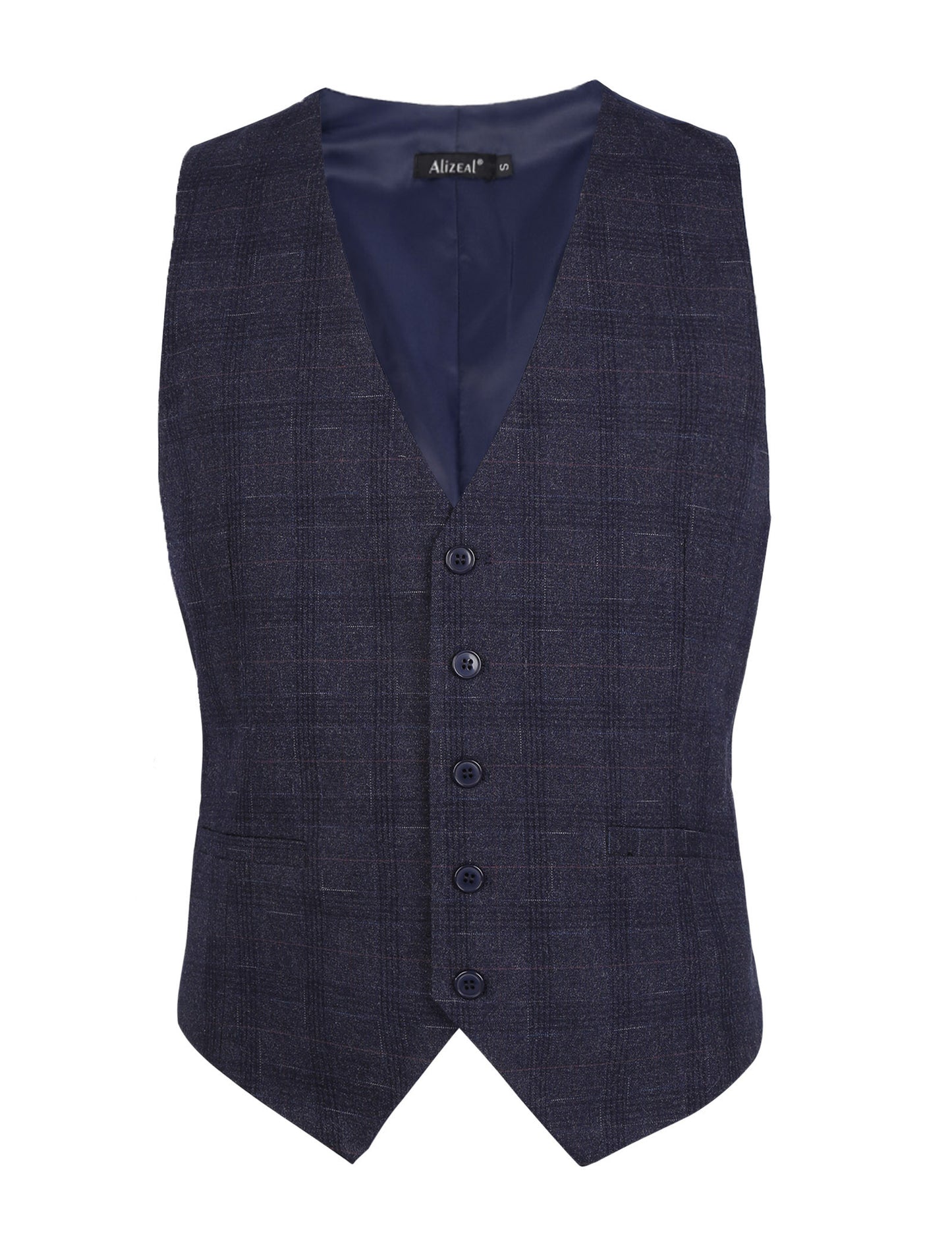 Men's Plaid Business Suit Vest V-Neck Regular Fit Checked Tuxedo Waistcoat, 190-Hale Navy