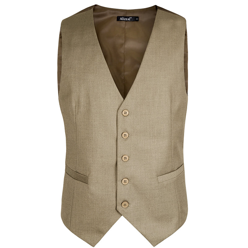 Men's Classic Solid Color Business Suit Vest Regular Fit Tuxedo Waistcoat, 191-Light Coffee