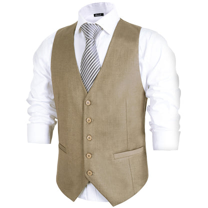 Men's Classic Solid Color Business Suit Vest Regular Fit Tuxedo Waistcoat, 191-Light Coffee