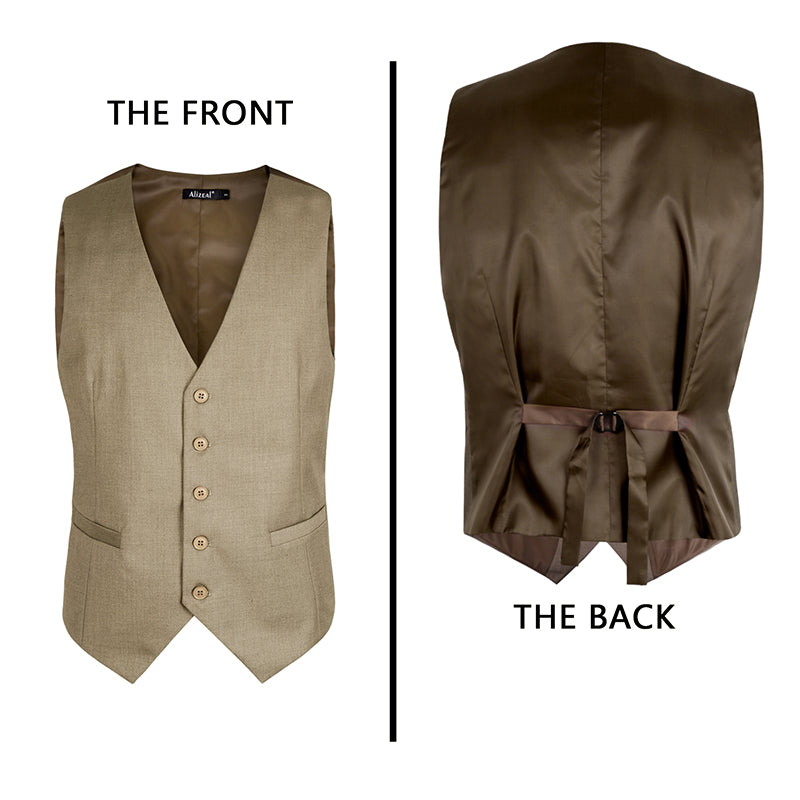 Men's Classic Solid Color Business Suit Vest Regular Fit Tuxedo Waistcoat, 191-Light Coffee