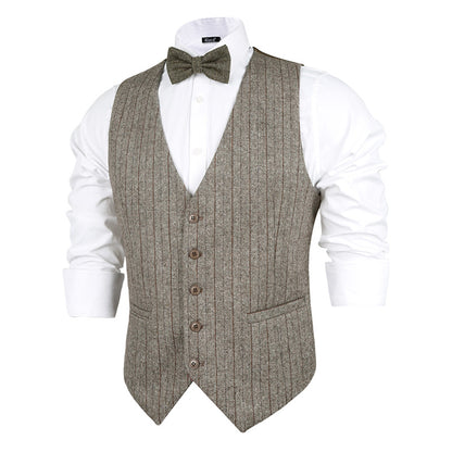 Mens Plaid Tweed Business Suit Vest Regular Fit Tuxedo Waistcoat, 193-Brown Stripe