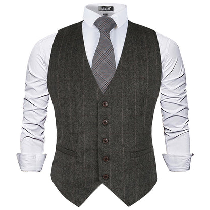 Mens Plaid Tweed Business Suit Vest Regular Fit Tuxedo Waistcoat, 193-Dark Olive