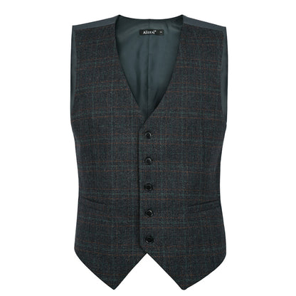 Mens Plaid Tweed Business Suit Vest Regular Fit Tuxedo Waistcoat, 193-Dark Teal