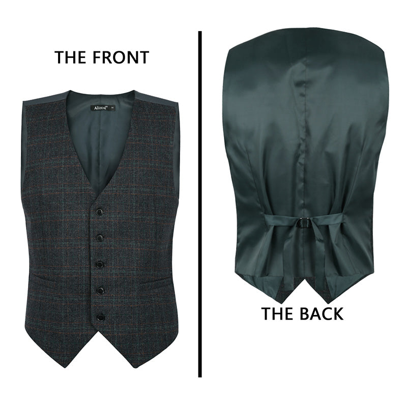 Mens Plaid Tweed Business Suit Vest Regular Fit Tuxedo Waistcoat, 193-Dark Teal