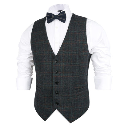 Mens Plaid Tweed Business Suit Vest Regular Fit Tuxedo Waistcoat, 193-Dark Teal