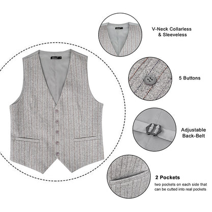 Mens Plaid Tweed Business Suit Vest Regular Fit Tuxedo Waistcoat, 193-Light Gray