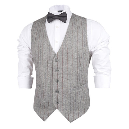 Mens Plaid Tweed Business Suit Vest Regular Fit Tuxedo Waistcoat, 193-Light Gray