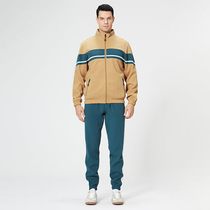 Men's Khaki Full-zip Sweatshirt Without Hood Set SS008