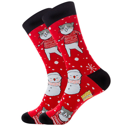 Red Snowman and Cat Socks SC038