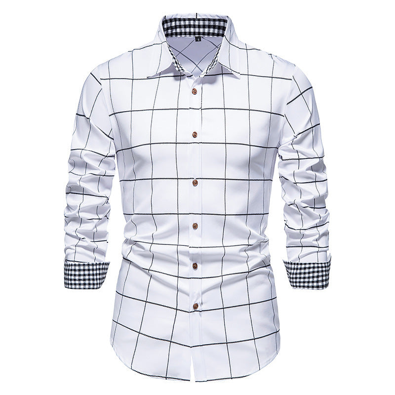 Men's White Check Long Sleeve Shirt 2123201