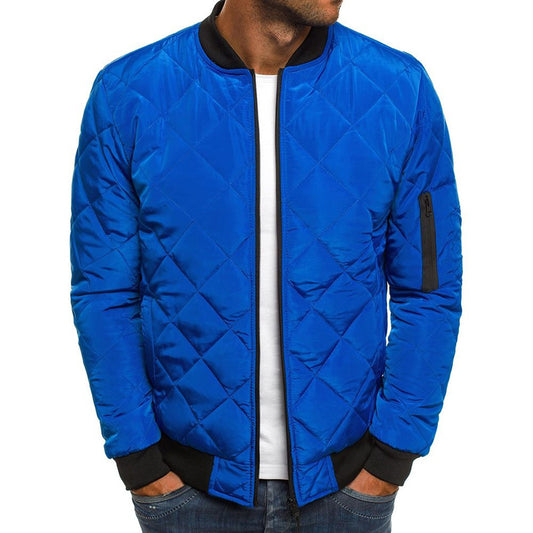 Men's Royal Blue Diamond Quilted Cotton-padded Jacket 230