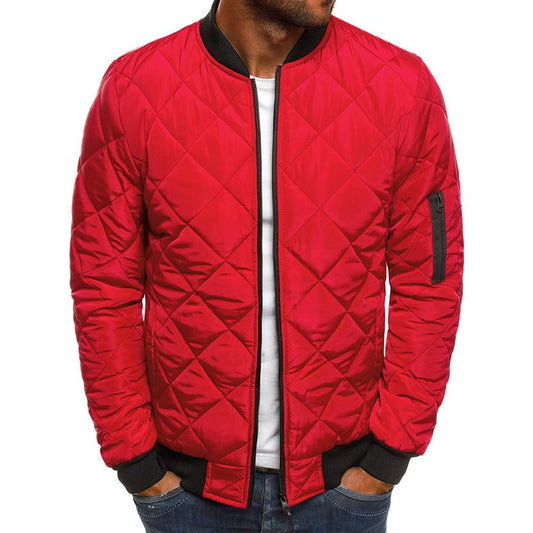 Men's Red Diamond Quilted Cotton Stand-up Collar Jacket 230