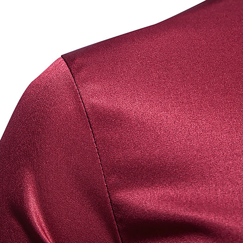 Men's Wine Red Long Sleeve Plaid Collar Shirt 2123401