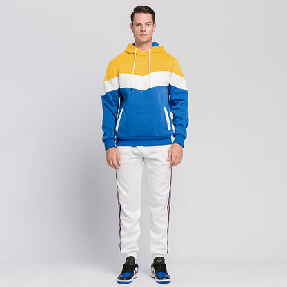 Men's Drawstring Yellow Color Block Pullover Hoodie ST007