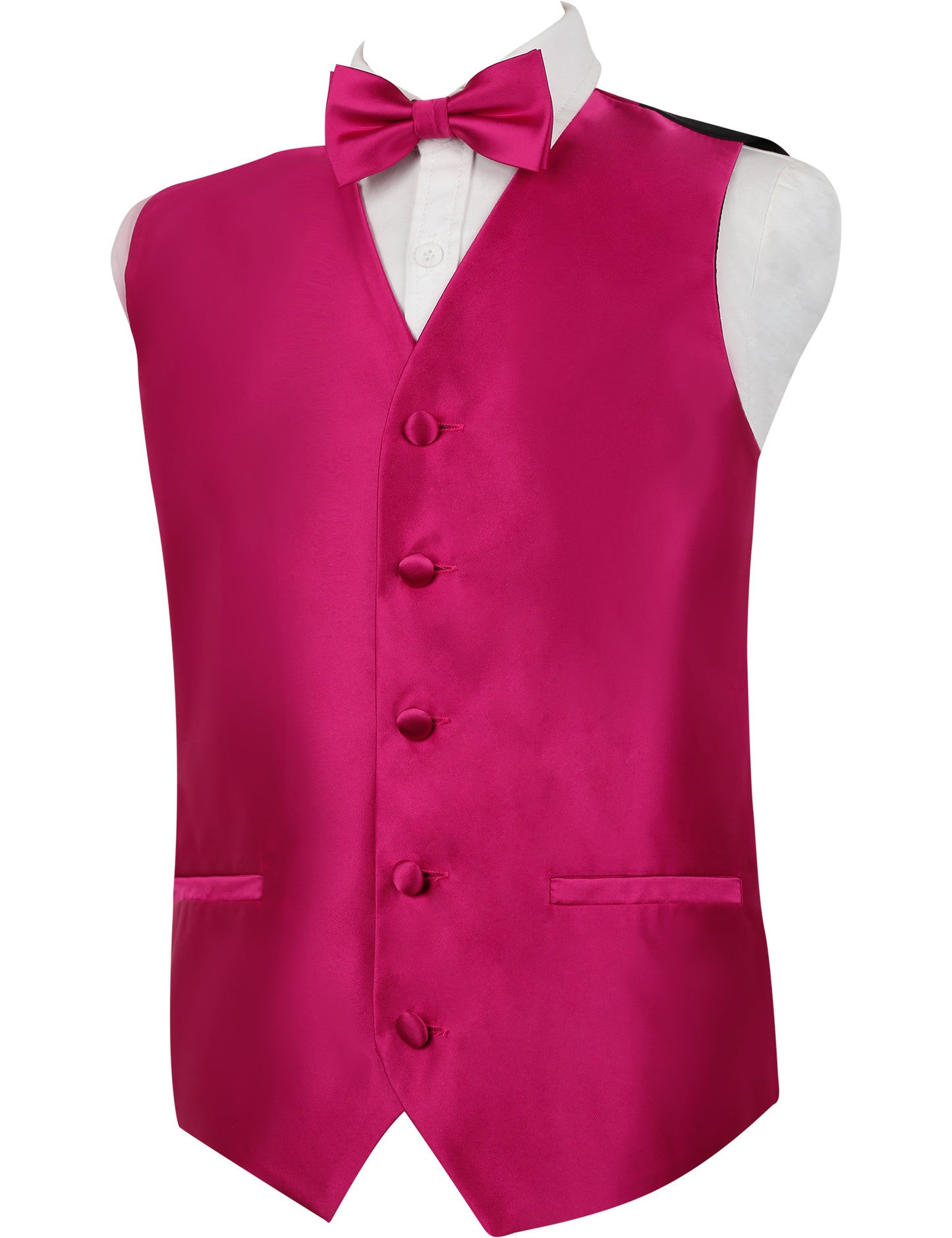 Boy's Classic Solid Bow Tie, Necktie and Suit Vest Set, 078-Rose Red