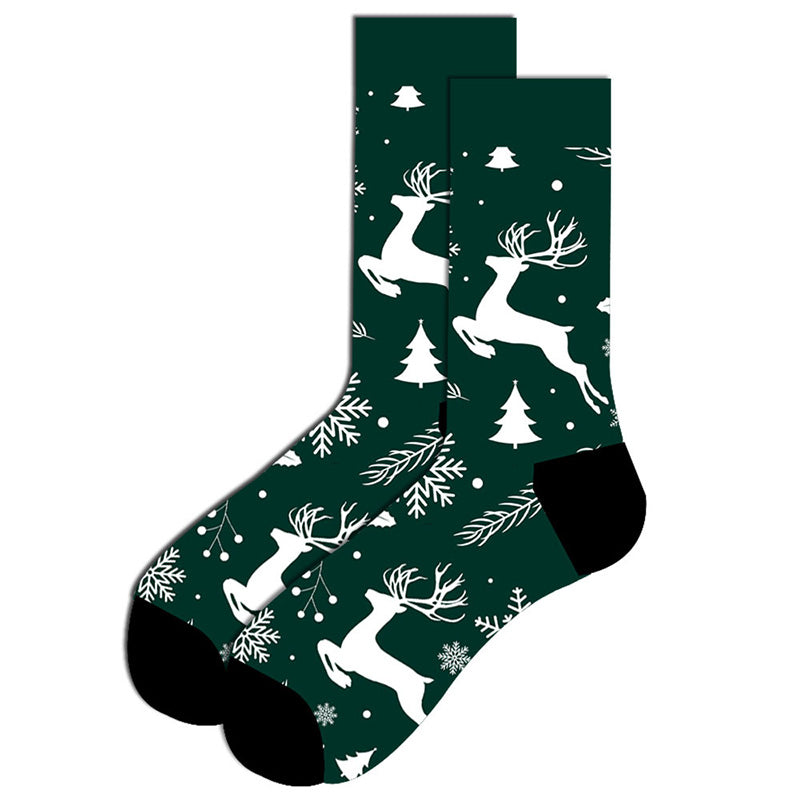 Green Christmas Elk and Snowflake Socks SC026