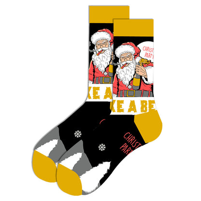 Yellow Santa Claus Beer Socks SC032