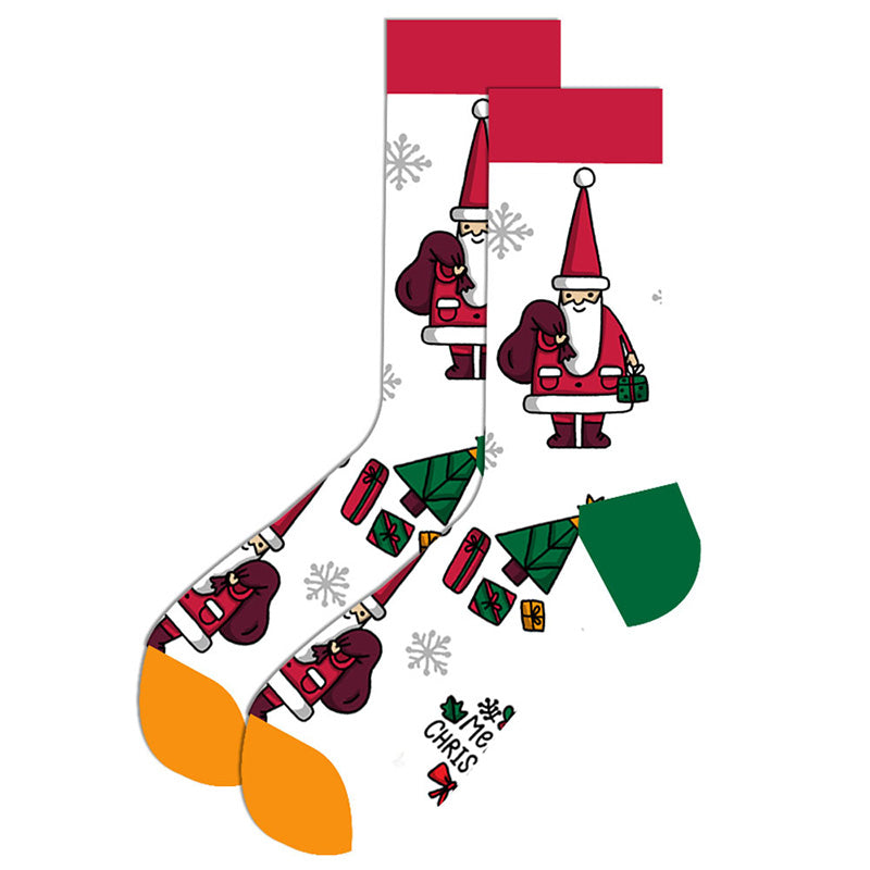White Christmas Tree and Santa Claus Socks SC060