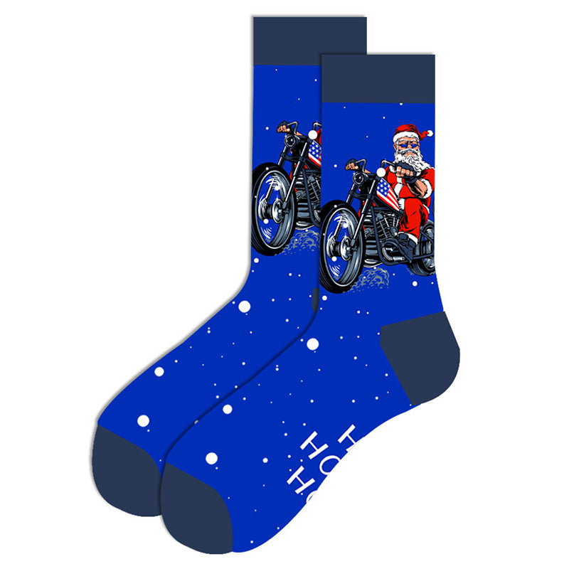 Royal Blue Santa Claus Riding Motorcycle Socks SC057