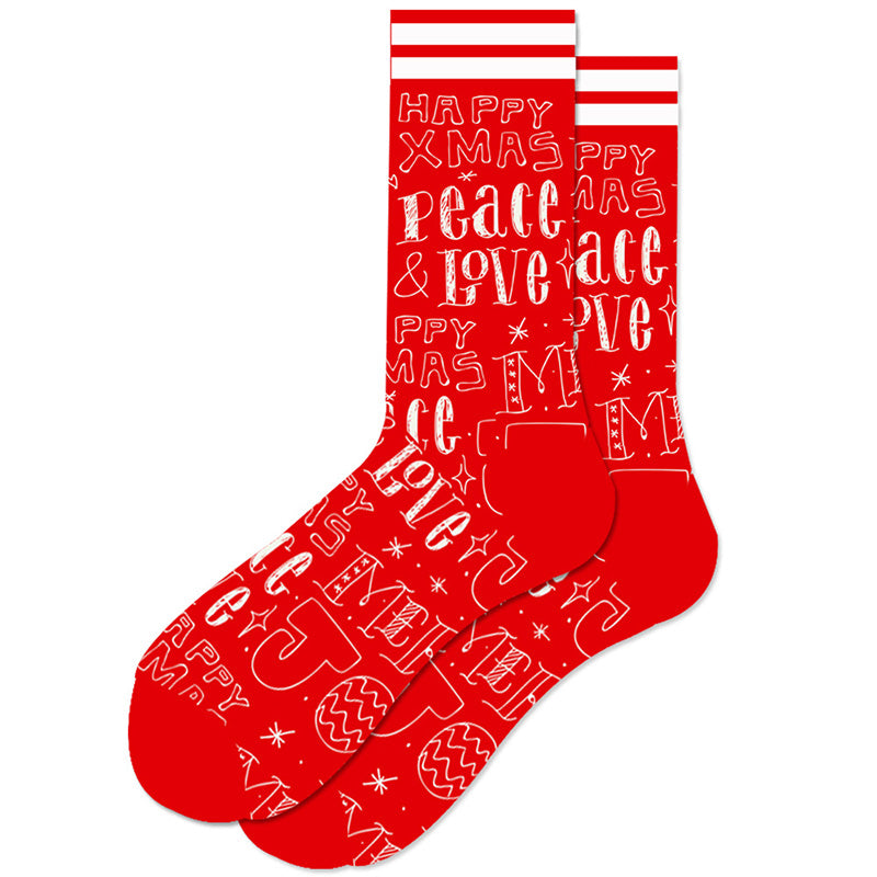 Red Christmas Peace Love Letters Socks SC053
