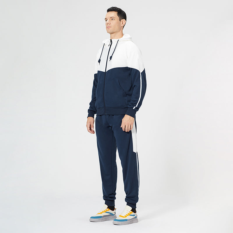 Men's Navy Full Zip-up Hoodie Sweatshirt Set SS009