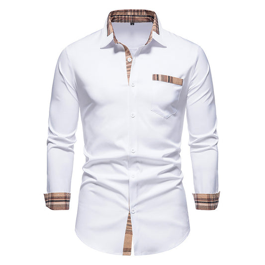 Men's White Plaid Collar Long Sleeve Button Down Shirt 2123602