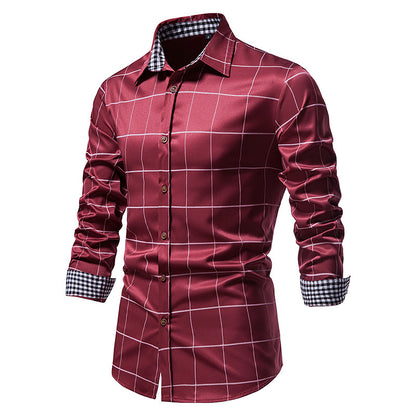 Men's Wine Red Check Long Sleeve Shirt 2123202