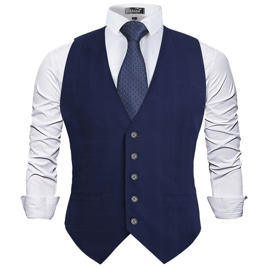 Men's Plaid Business Suit Vest Formal Dress Slim Fit Waistcoat, 194-Navy Blue