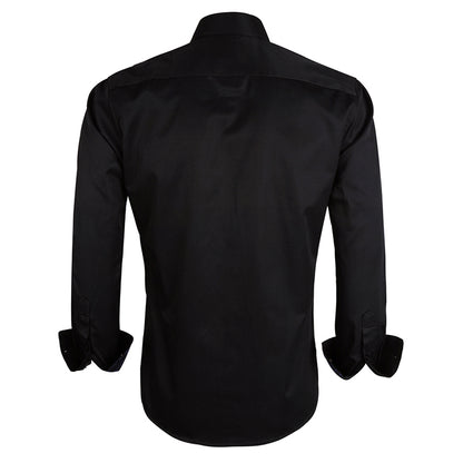 Men's Business Slim Fit Dress Shirt Long Sleeve Patchwork Button-Down Shirt, 004-Black+Navy