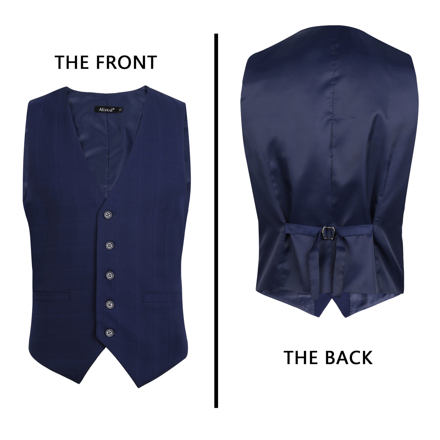 Men's Plaid Business Suit Vest Formal Dress Slim Fit Waistcoat, 194-Navy Blue