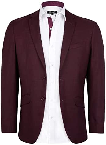 Men's Textured Blazer Jacket Regular Fit Two Button Solid Sport Coat, 021-Burgundy