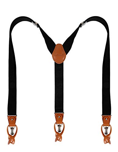 Men's Button Clip Multi-functional Leather Suspender with Elastic Band, BD041