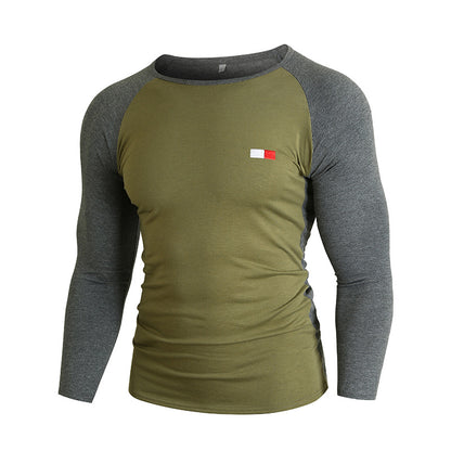 Men's Grey and Olive Green Stitch Long Sleeve T-shirt 214