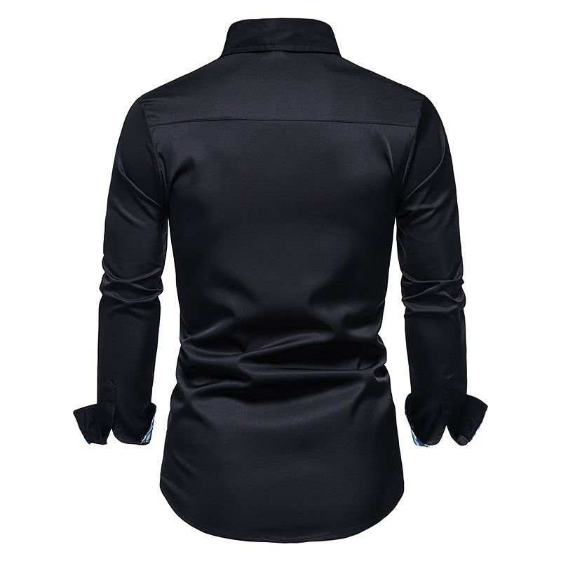 Men's Black Long Sleeve Plaid Collar Shirt 2123404