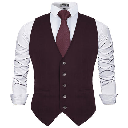 Men's Plaid Business Suit Vest Formal Dress Slim Fit Waistcoat, 194-Burgundy