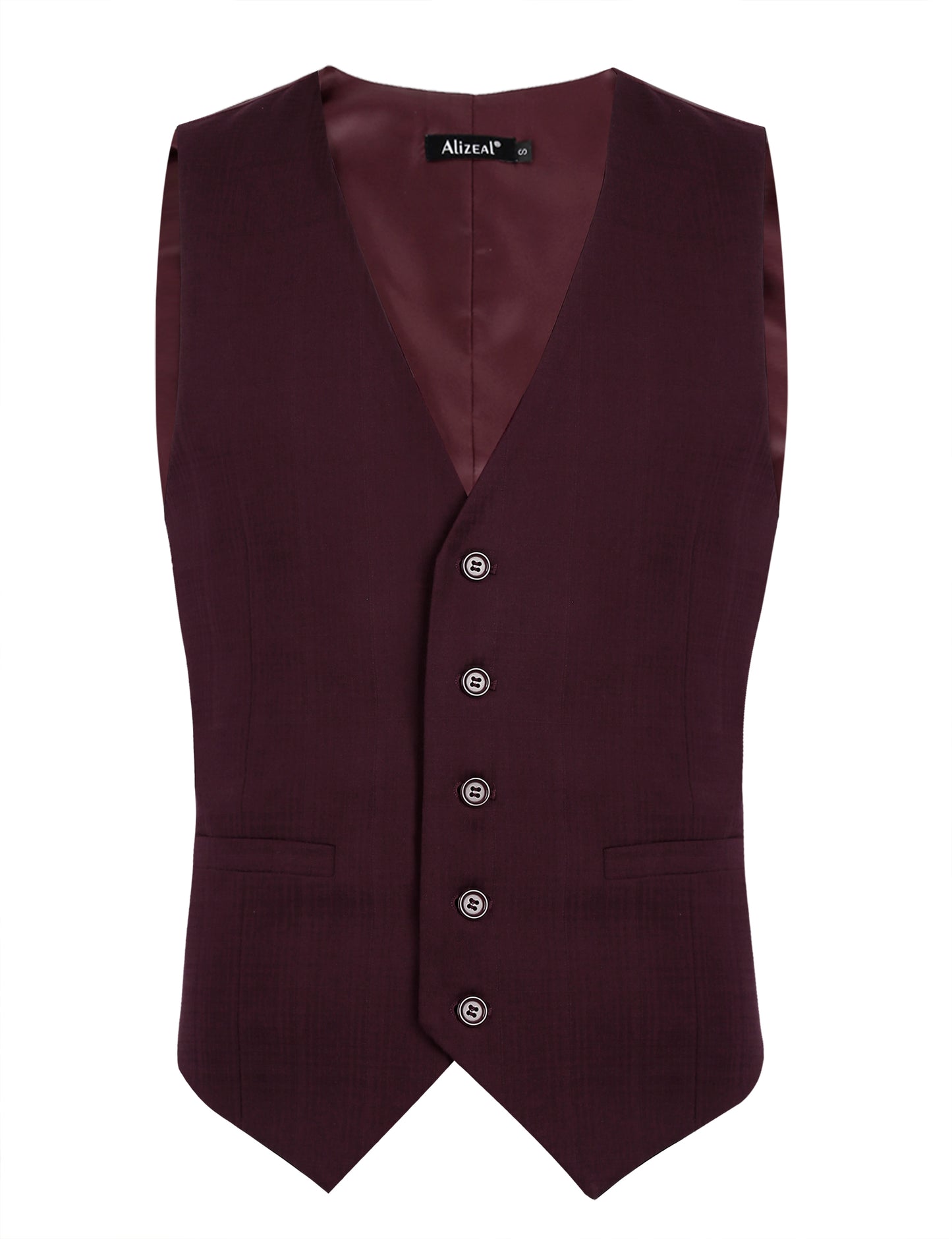 Men's Plaid Business Suit Vest Formal Dress Slim Fit Waistcoat, 194-Burgundy