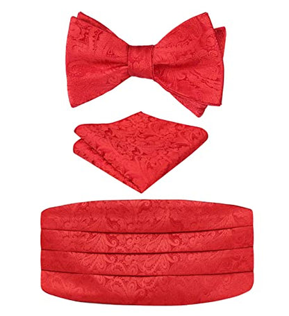Men's Classic Paisley Woven Self-tied Adjustable Bow Tie, Cummerbund and Pocket Square Set, 133