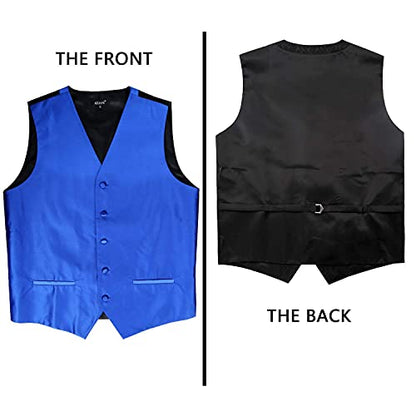 Men's Classic 5 Pcs Solid Color Satin Suit Vest Set, 187-Royal Blue