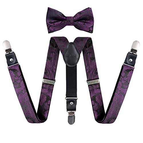 Verstellbare, vorgebundene Fliege mit Blumen-Paisley-Muster für Jungen und elastische Hosenträger in Y-Form mit 3 Clips, BD075 