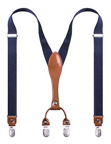 Men's Suspenders 4 Clips Genuine Leather Braces Y Back Heavy Duty, BD042