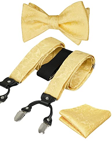 Men's Paisley Suspenders and Self Tied Bow Tie for Men with Pocket Square Set-BD076