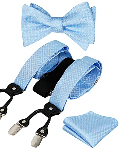 Men's Polka Dot Suspender and Self-tied Bow Tie with Handkerchief Set, BD066