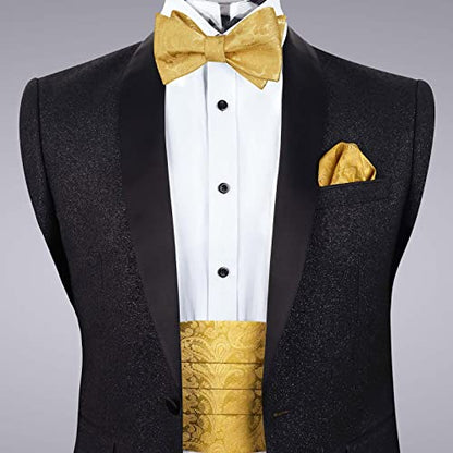 Men's Classic Paisley Woven Self-tied Adjustable Bow Tie, Cummerbund and Pocket Square Set, 133