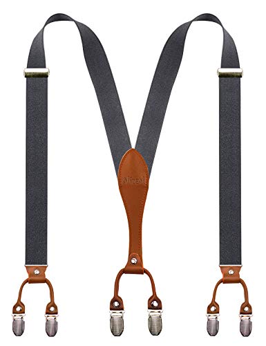 Men's Sturdy Metal Clips Genuine Leather Suspender, BD043