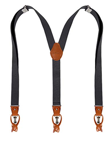 Men's Button Clip Multi-functional Leather Suspender with Elastic Band, BD041
