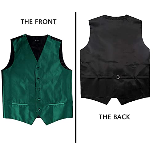 Men's Classic 5 Pcs Solid Color Satin Suit Vest Set, 187-Dark Green