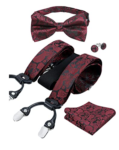 Men's Paisley Suspender and Bowtie, Hanky, Cufflinks Set, BD074