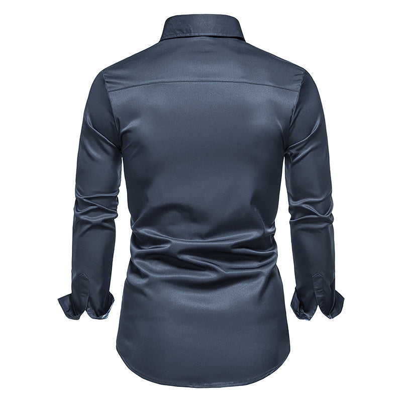 Men's Dark Navy Long Sleeve Plaid Collar Shirt 2123403