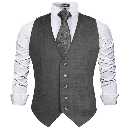 Men's Plaid Business Suit Vest Formal Dress Slim Fit Waistcoat, 194-Gray